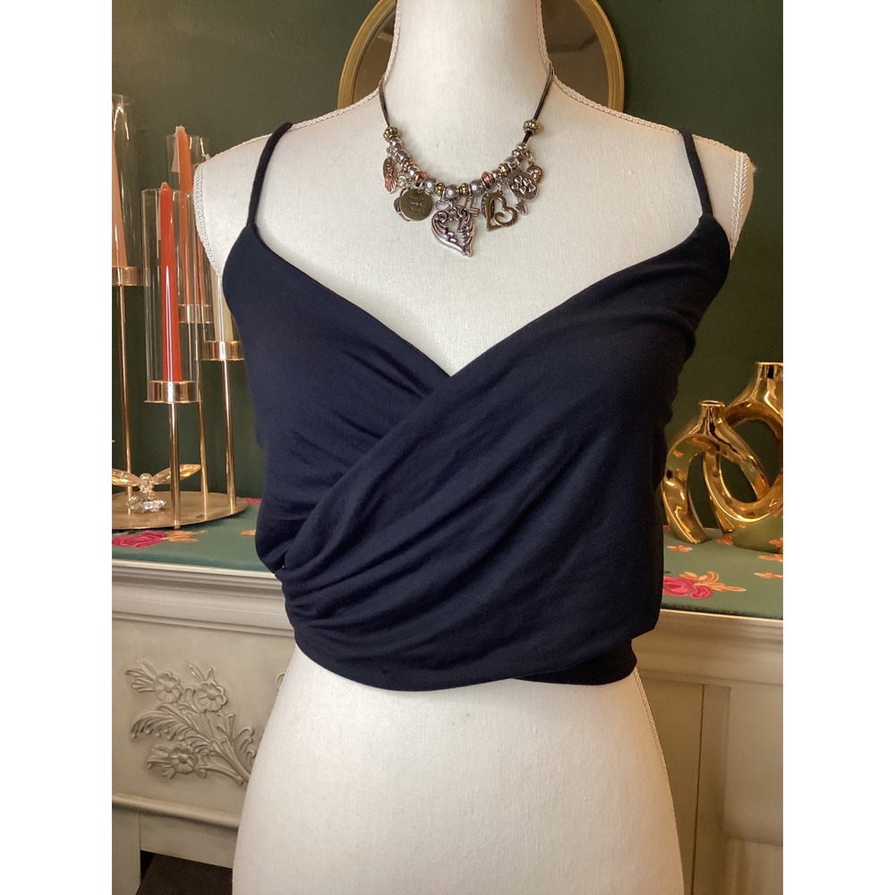 Lulus Wrap‎ Crop Top Women S Black NWT Surplice Adjustable Straps Tie Back